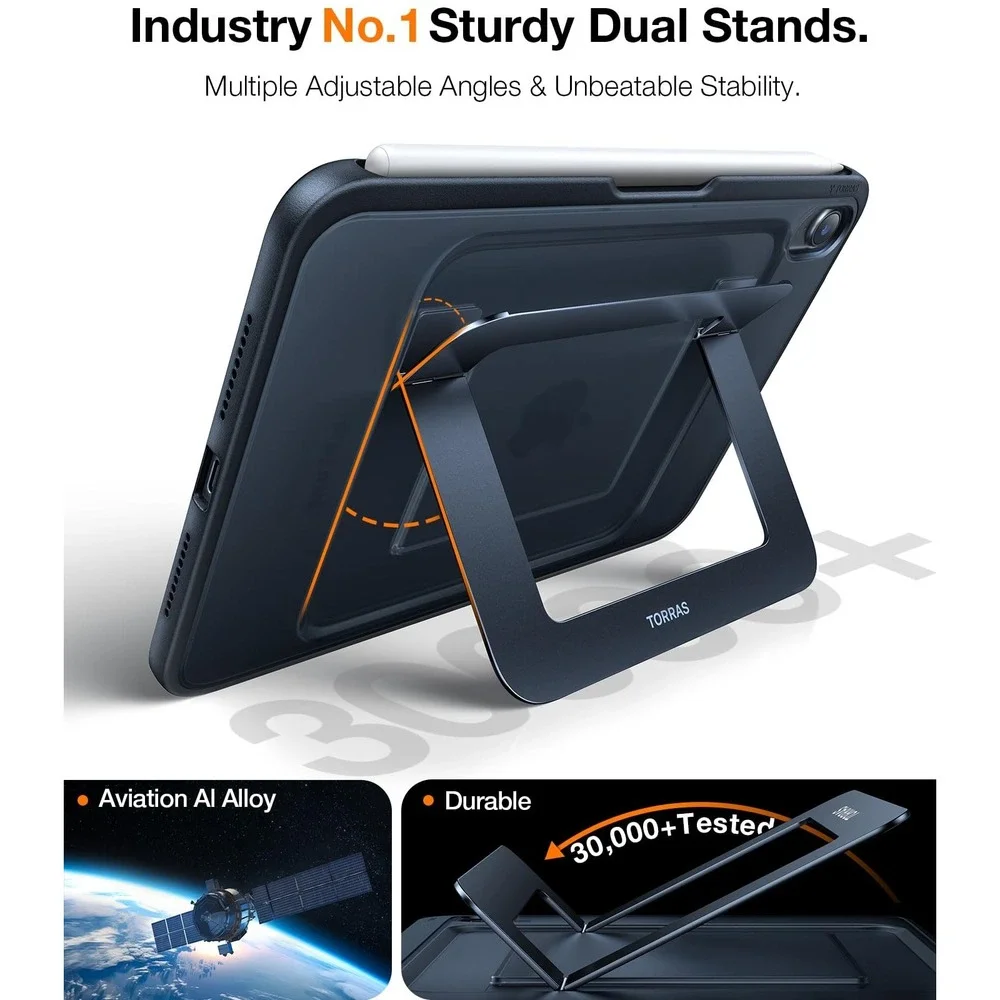 TORRAS Ostand K1 Guardian iPad Mini 7th 6th Gen Case Dual Stand Black A17 Pro